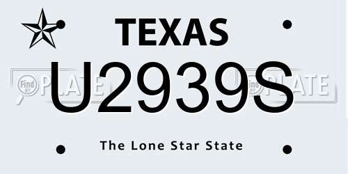 U2939S Texas License Plate