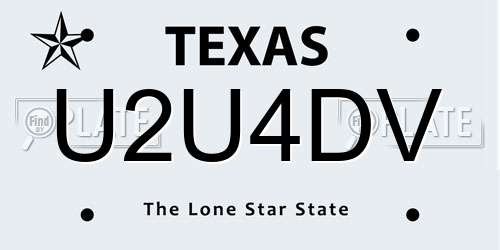 U2U4DV Texas License Plate