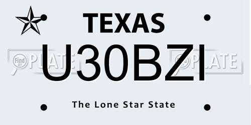 U30BZI Texas License Plate