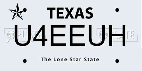 U4EEUH Texas License Plate