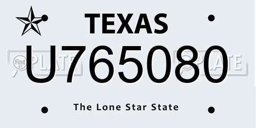 U765080 Texas License Plate