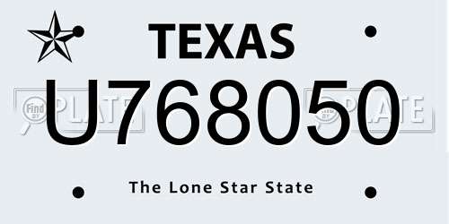 U768050 Texas License Plate