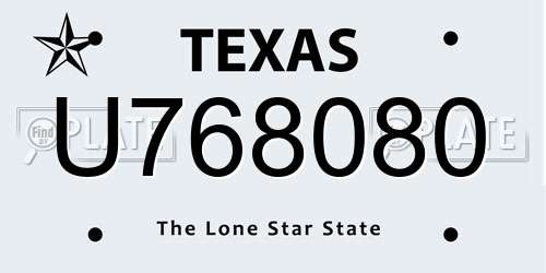 U768080 Texas License Plate