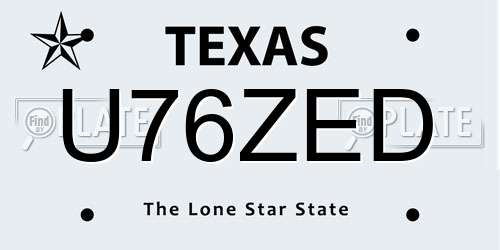 U76ZED Texas License Plate