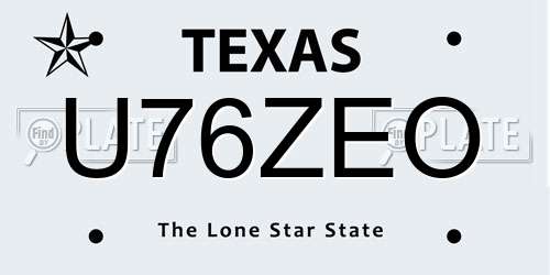 U76ZEO Texas License Plate