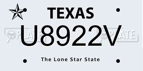 U8922V Texas License Plate