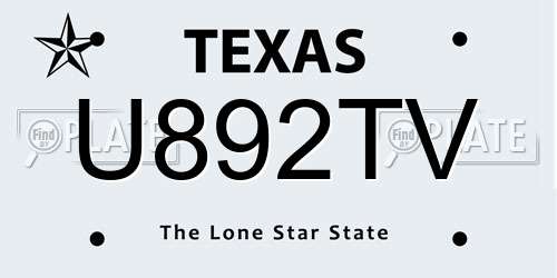 U892TV Texas License Plate