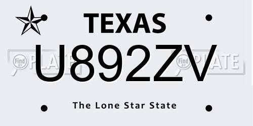 U892ZV Texas License Plate