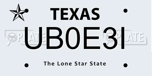 UB0E3I Texas License Plate