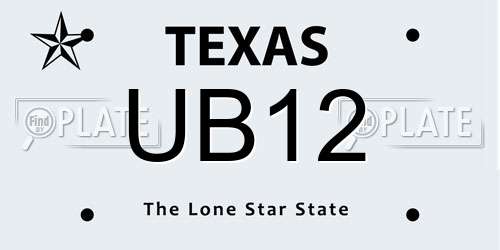 UB12 Texas License Plate