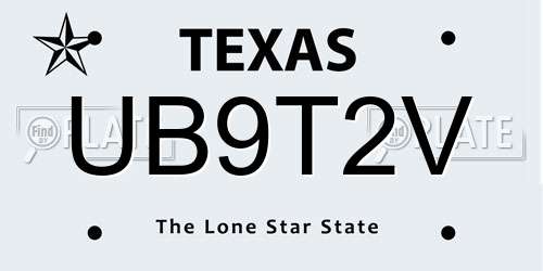 UB9T2V Texas License Plate