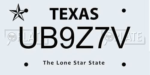 UB9Z7V Texas License Plate