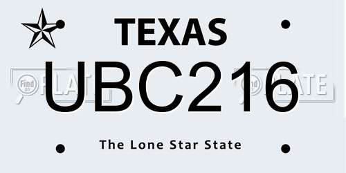 UBC216 Texas License Plate