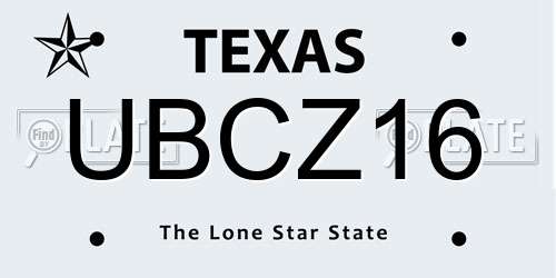 UBCZ16 Texas License Plate