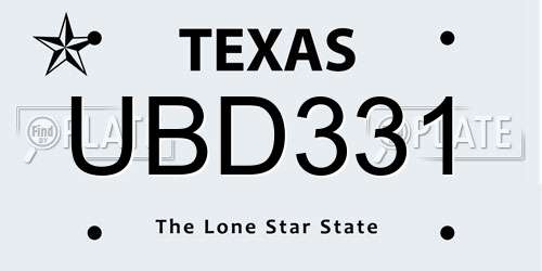 UBD331 Texas License Plate