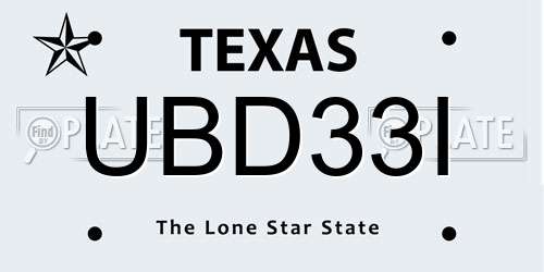 UBD33I Texas License Plate