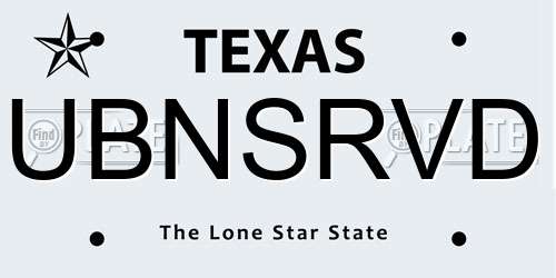 UBNSRVD Texas License Plate