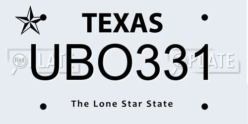 UBO331 Texas License Plate