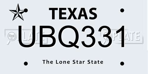 UBQ331 Texas License Plate
