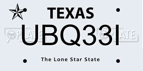 UBQ33I Texas License Plate