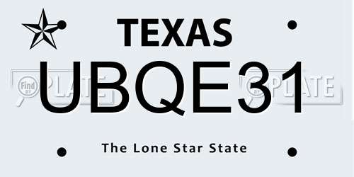 UBQE31 Texas License Plate