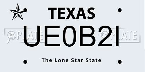 UE0B2I Texas License Plate