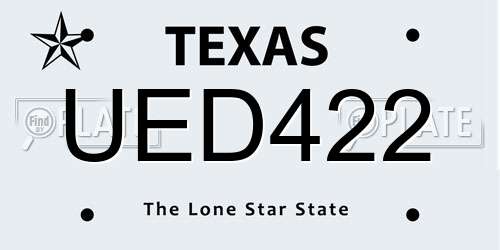 UED422 Texas License Plate