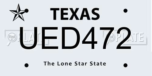 UED472 Texas License Plate