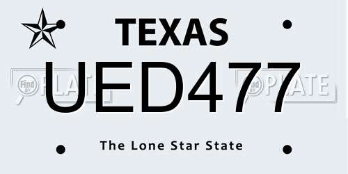 UED477 Texas License Plate