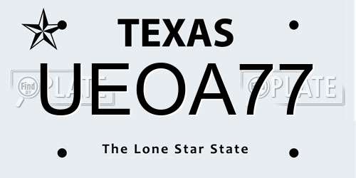 UEOA77 Texas License Plate