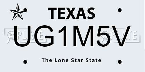 UG1M5V Texas License Plate