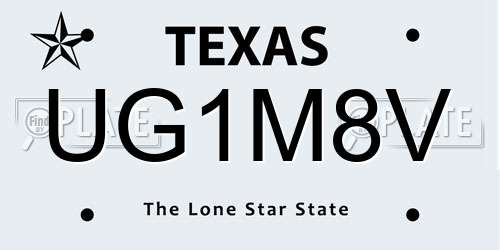 UG1M8V Texas License Plate