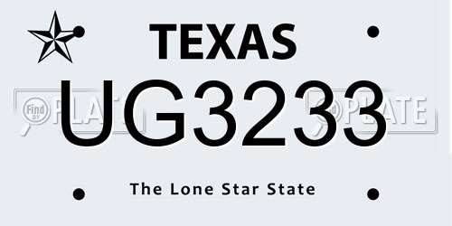 UG3233 Texas License Plate