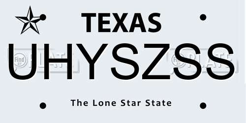 UHYSZSS Texas License Plate