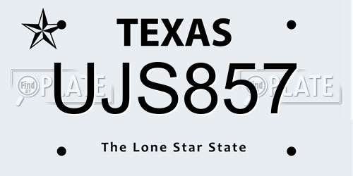 UJS857 Texas License Plate