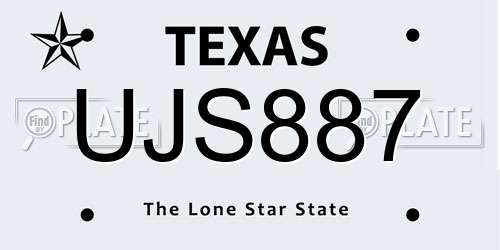 UJS887 Texas License Plate