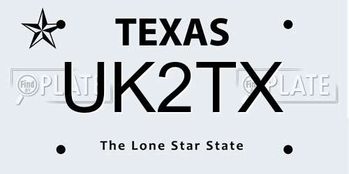 UK2TX license plate in TX state