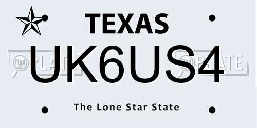 UK6US4 Texas License Plate