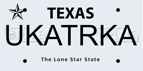 UKATRKA Texas License Plate