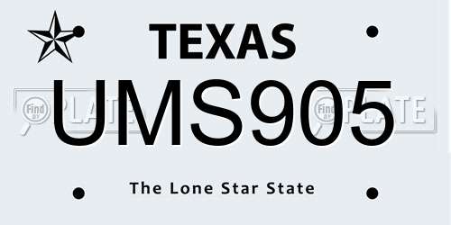 UMS905 Texas License Plate