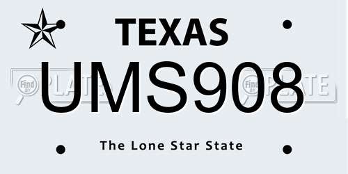 UMS908 Texas License Plate