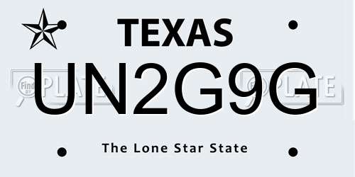 UN2G9G Texas License Plate