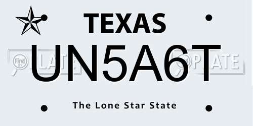 UN5A6T Texas License Plate