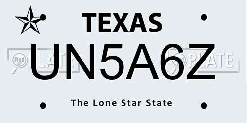 UN5A6Z Texas License Plate