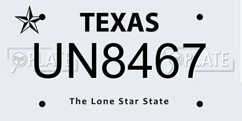 UN8467 Texas License Plate