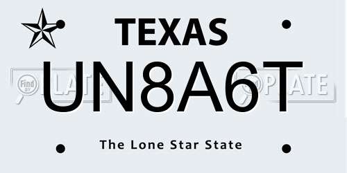 UN8A6T Texas License Plate