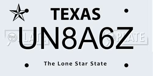 UN8A6Z Texas License Plate