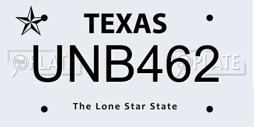 UNB462 Texas License Plate