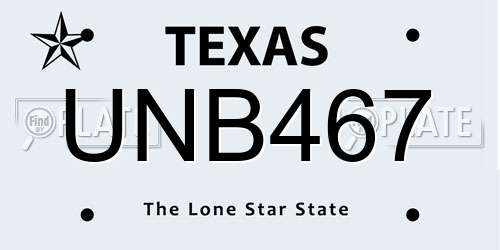 UNB467 Texas License Plate