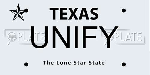 UNIFY Texas License Plate